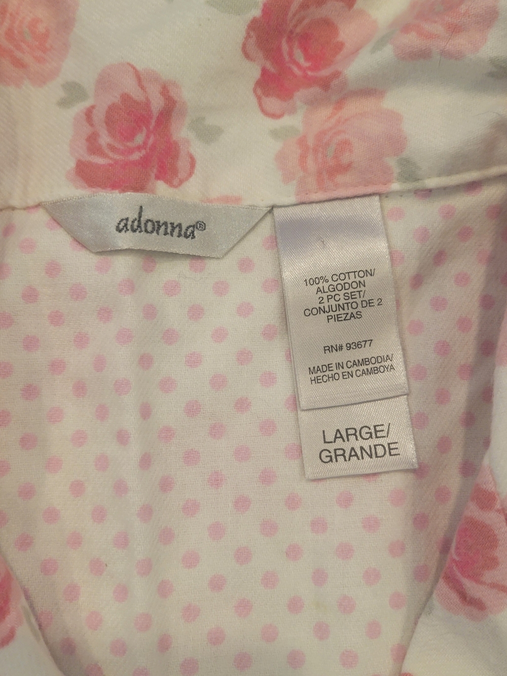 Adonna Pink Rose Two-Piece Cotton Pajama Set - Picture 2 of 5